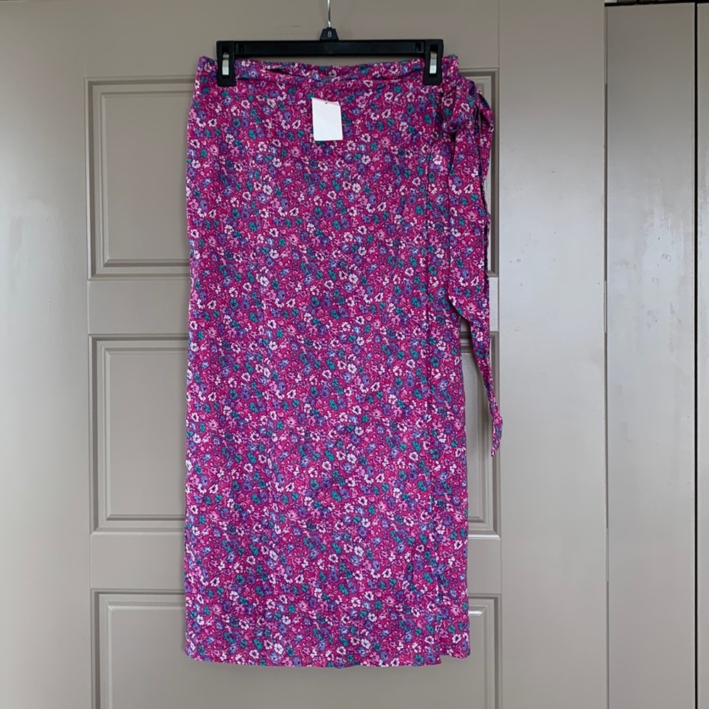J. Crew Magenta Floral Wrap Midi Skirt
